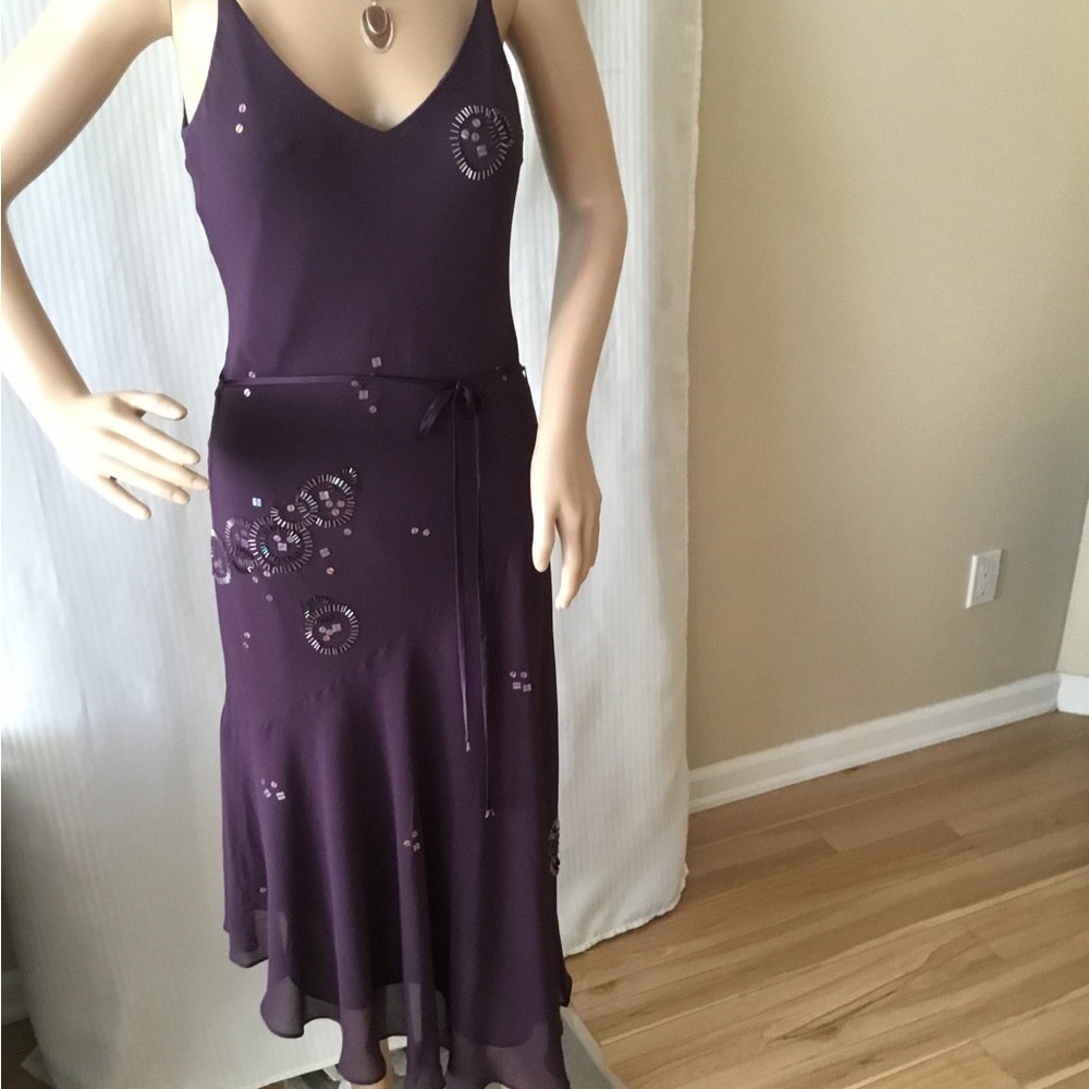 Purple V-Neck Spaghetti Strap Maxi Dress 100% silk